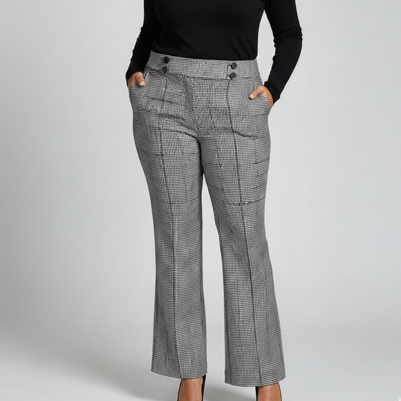 torrid Pants - Studio By Torrid ALine Flare Grey Black Pink Houndstooth Print Trousers Size 24R